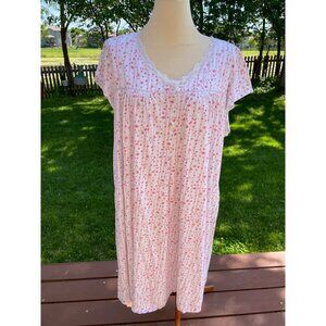 Vintage-Inspired Pink Floral Cotton Nightgown 3X Villager Woman By Liz Claiborne